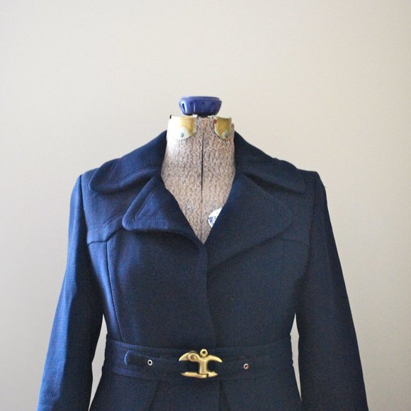 Classic Navy Trench Coat with scalloped waistline - Picture 1 of 15